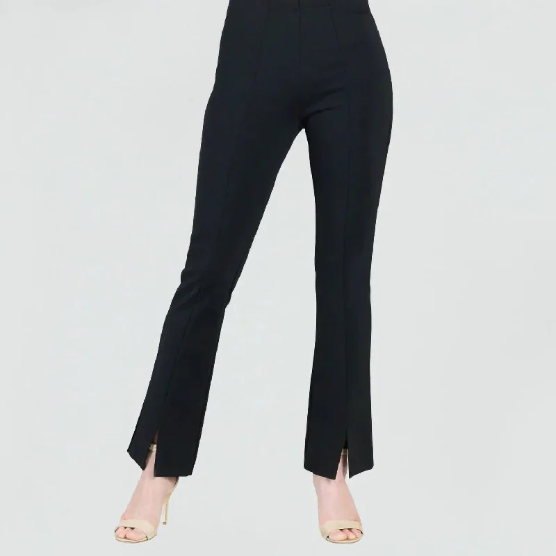 Breathable Style Ponte Knit Kick Front Slit Pant In Black