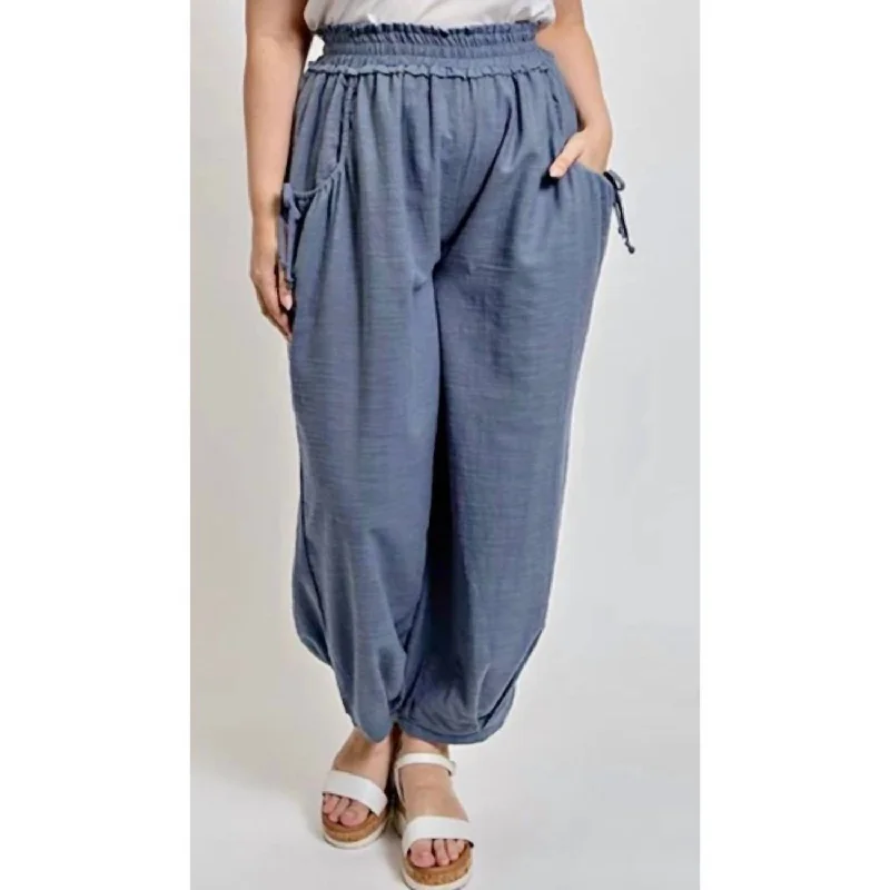 Cozy Lifestyle Ramona Cotton Pants With Side Pockets In Slate Blue