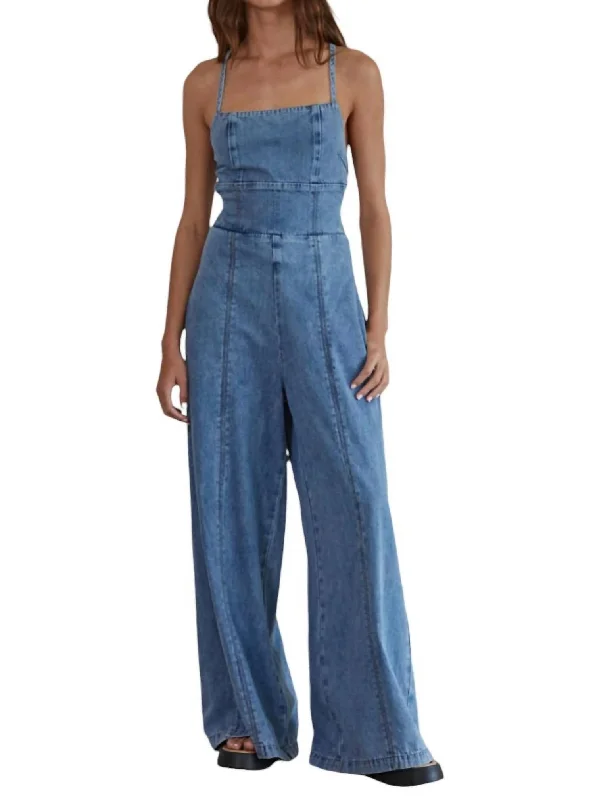 Effortless Looks Records On Denim Jumpsuit In Denim Blue