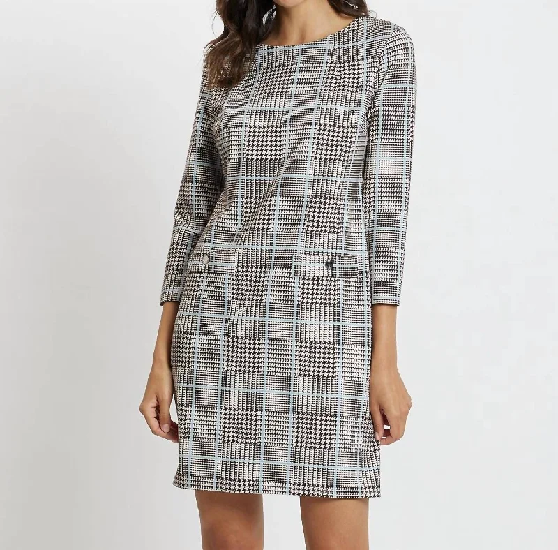 Versatile Style Sabine Printed Ponte Dress In Glen Plaid Chocolate