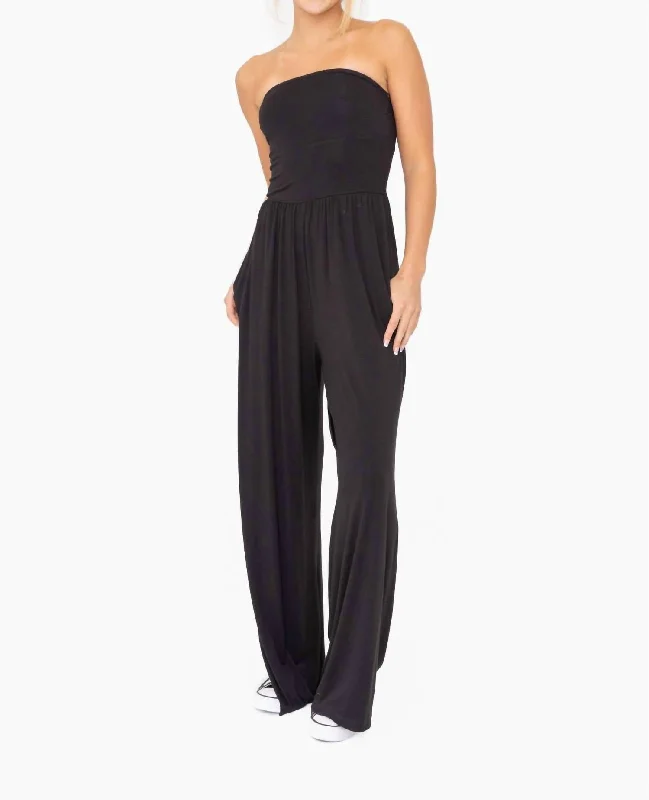 Light Dressing Strapless Flared Lounge Jumpsuit In Black