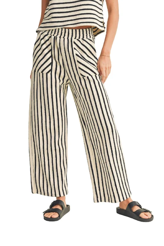 Soft Textures Textured Stripe Knitted Pants In White/black