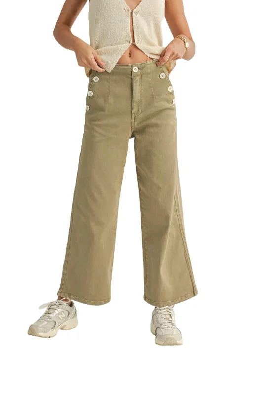 Easy-to-Wear Washed Cotton Pants In Olive
