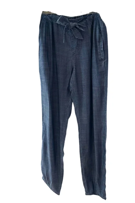 All-Day Outfits Women's Boho Bow Pants In Blue Chambray