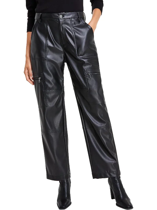 Warm Chic Womens Faux Leather Embossed Cargo Pants
