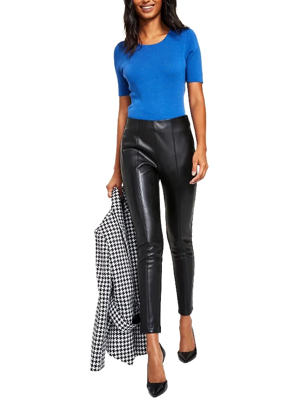 Relaxed Fashion Womens Faux Leather Mixed Media Leggings