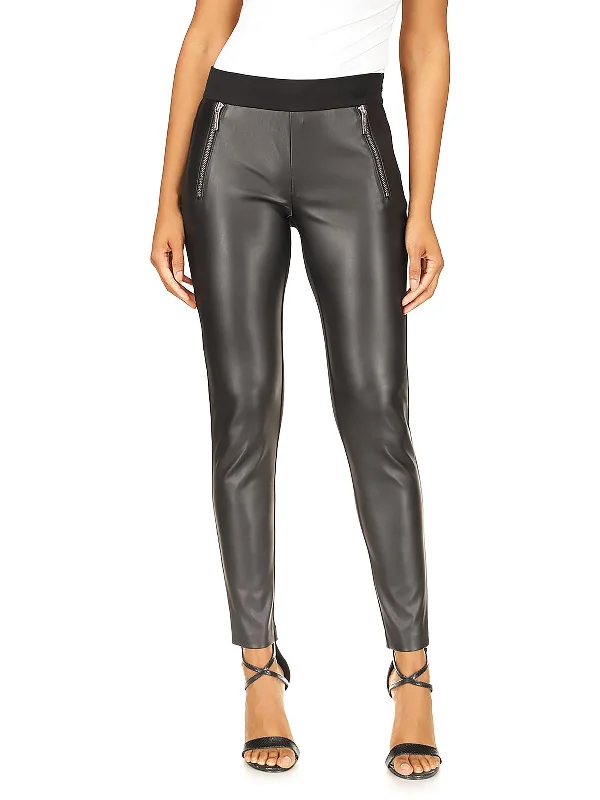 Cozy Essentials Womens Faux Leather Zipper Leggings
