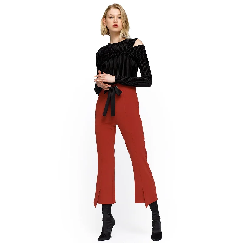 Versatile Casuals Women's High Waist Front Slit Trouser In Ruby
