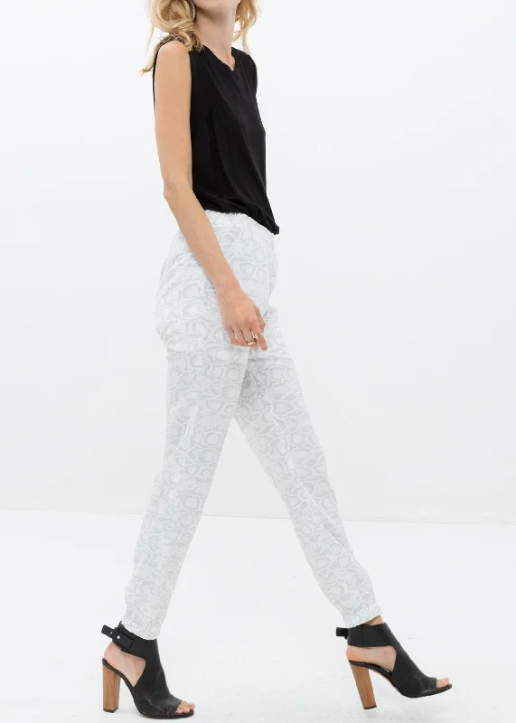 Everyday Outfits Women's High Waist Printed Pants In Ivory Silver