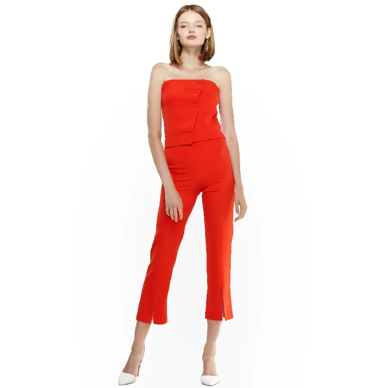 Comfy Chic Wear Women's High-Waisted Cropped Pants In Poppy Red