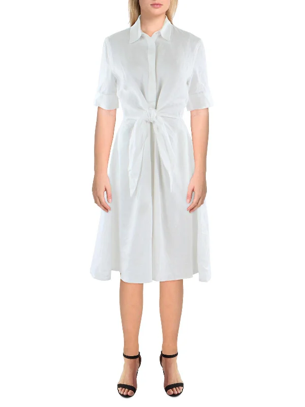 Soft Looks Womens Linen Front Tie Shirtdress