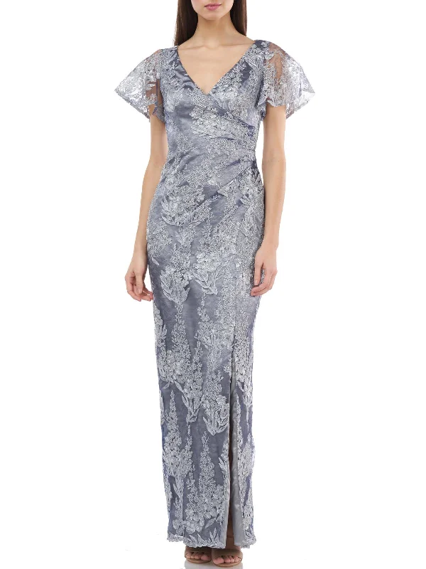 Simple Comfort Womens Metallic Embroidered Evening Dress