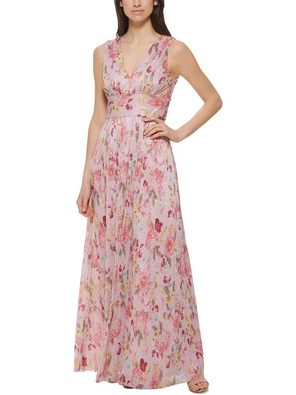 Layered Style Womens Metallic Long Evening Dress