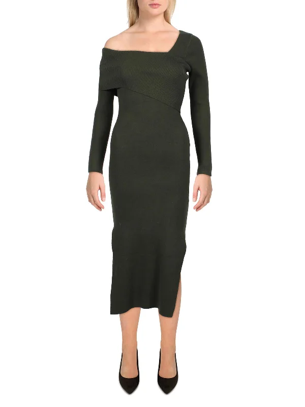Versatile Outfits Womens One Shoulder Midi Sweaterdress