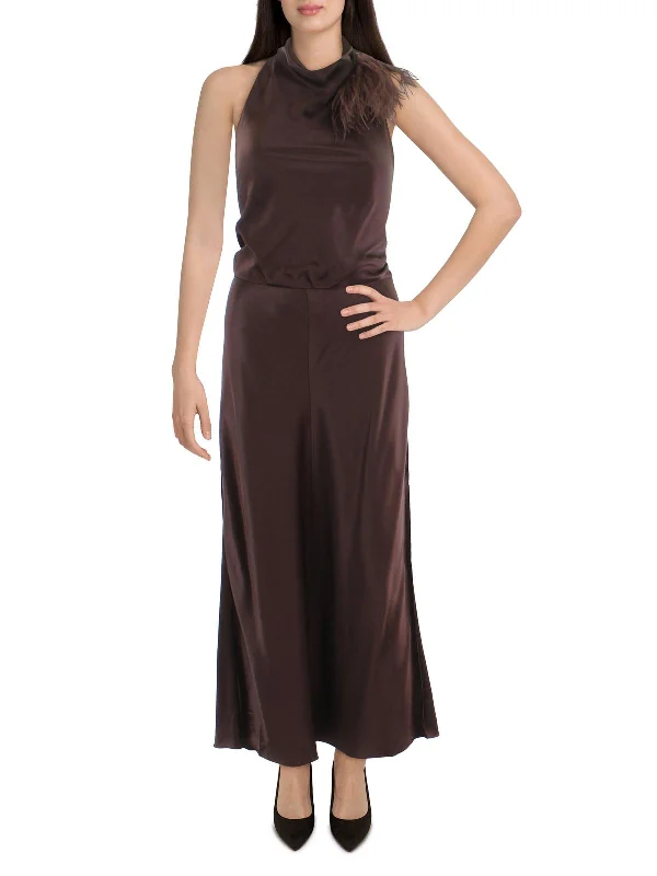 Cozy Chic Wear Womens Ostrich Feather Halter Evening Dress