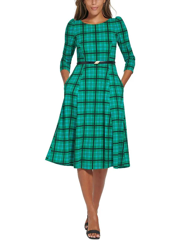 Sporty Comfort Womens Plaid Midi Wear to Work Dress