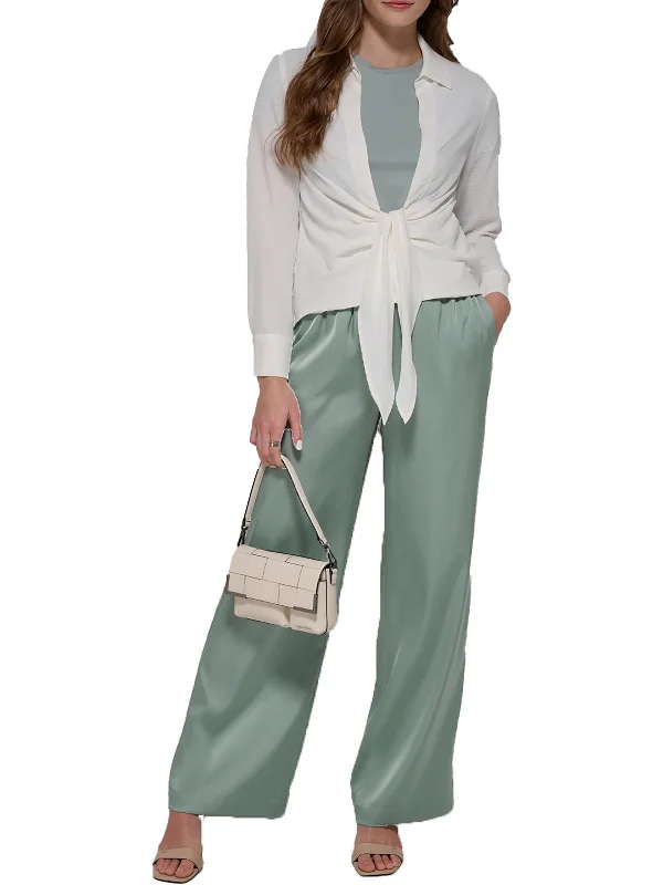 Cozy Footwear Womens Satin High Rise Wide Leg Pants