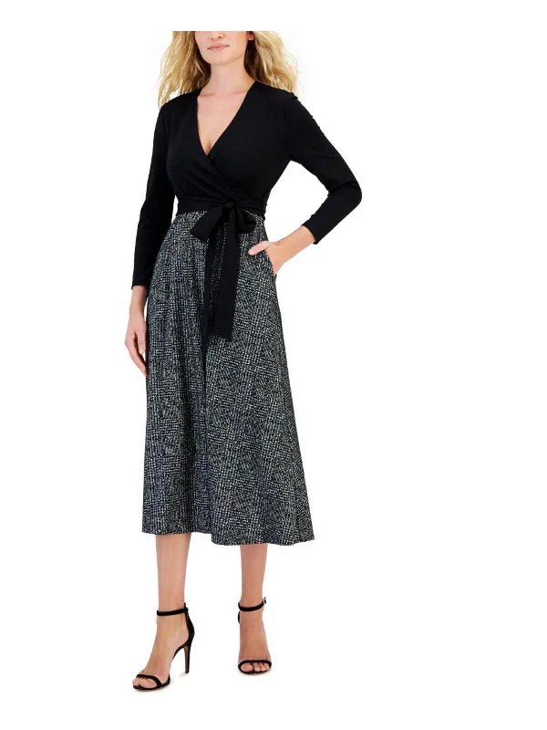 Breezy Comfort Womens Surplice Midi Wear to Work Dress