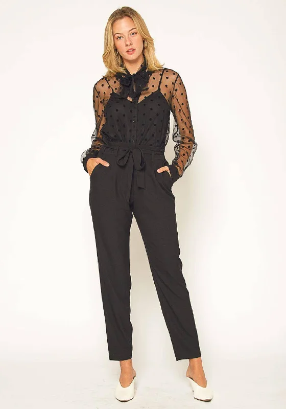 Easy Comfort Style Women's Tie Waist Slim Trouser in Black