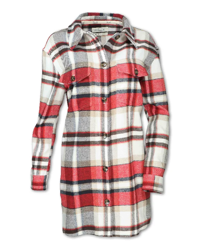 Soft Tops RED PLAID SHIRT JACKET