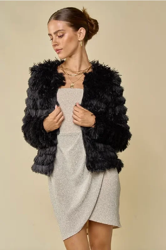 Casual Fit Wear Faux Fur Open Front Jacket
