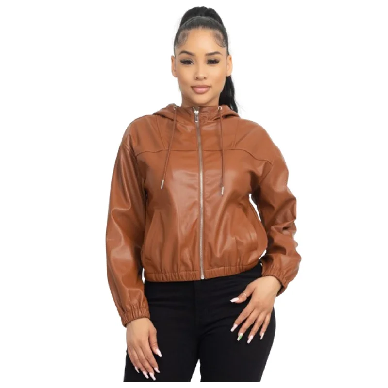 Elegant Fit Faux Leather Hoodie Jacket