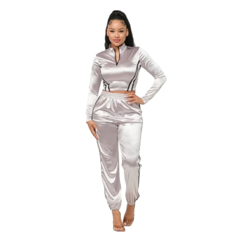 Everyday Outfits Front Zip Up Stripes Detail Jacket And Pants Set