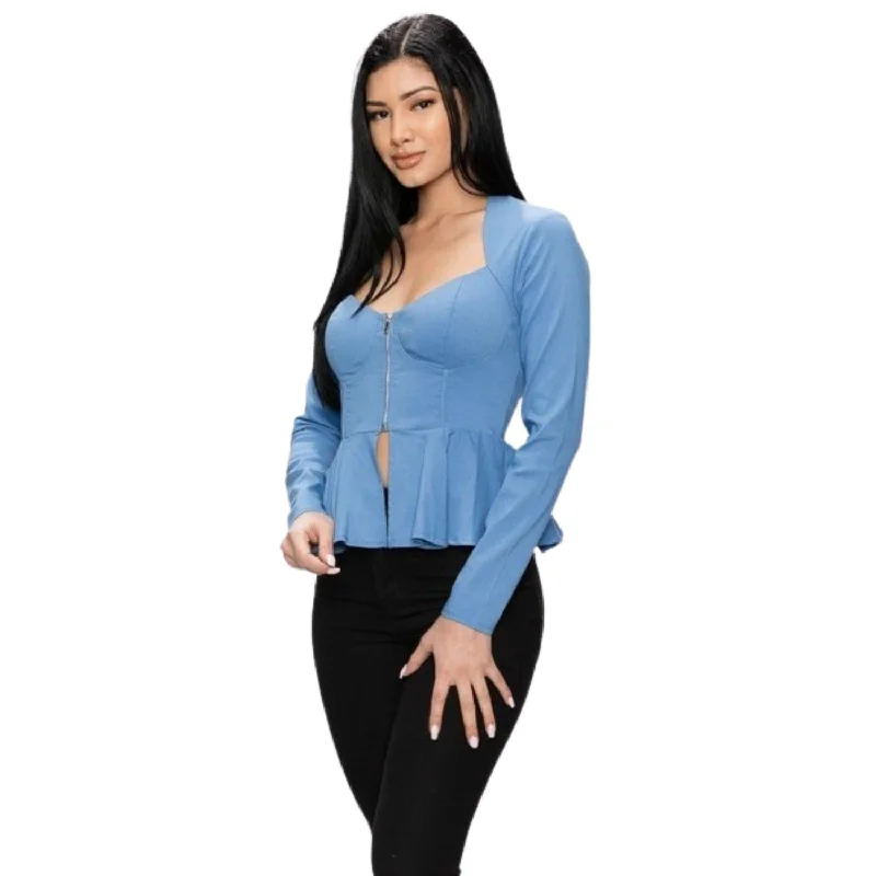 Weekend Comfort Wear Long Sleeve Ruffle Zip-up Jacket