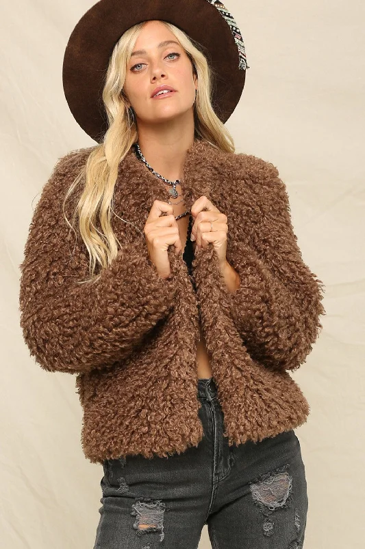 Trendy Layers Open Front Fuzzy Jacket