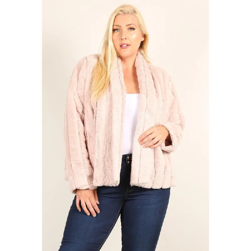 Soft Trends Plus Size Faux Fur Jackets With Open Front And Loose Fit
