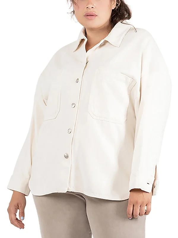 Simple Looks Plus Womens Shacket Denim Shirt Jacket