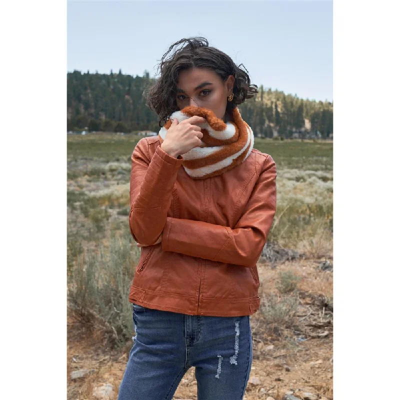 Cozy Lounge Wear Rust Vegan Leather Long Sleeve Biker Jacket
