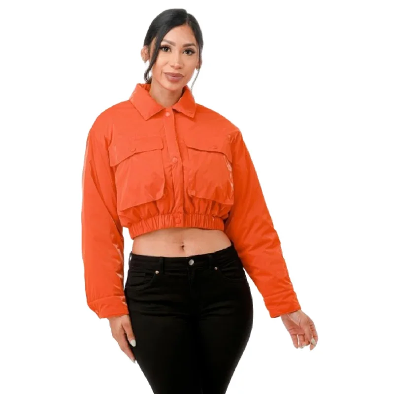 Soft Trends Shiny Puffer Bomber Jacket