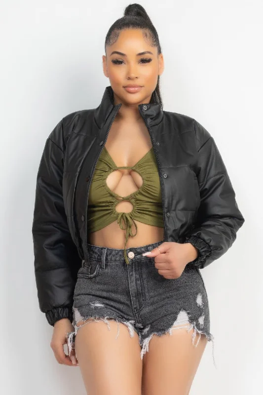 Relaxed Fashion Snap Button Padded Crop Jacket