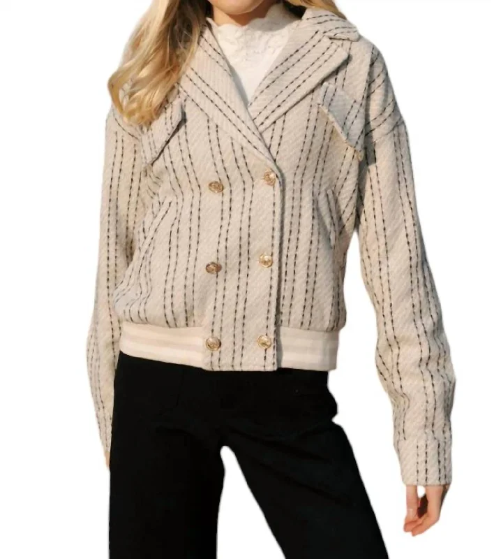 Comfortable Tops Stripe Bomber Jacket In Beige