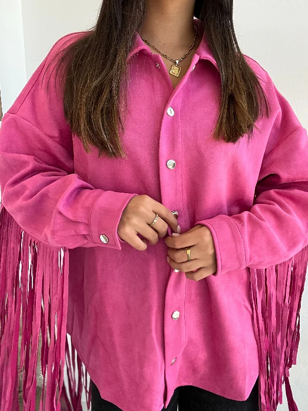 Soft Fabric Looks Suede Fringe Back Shacket