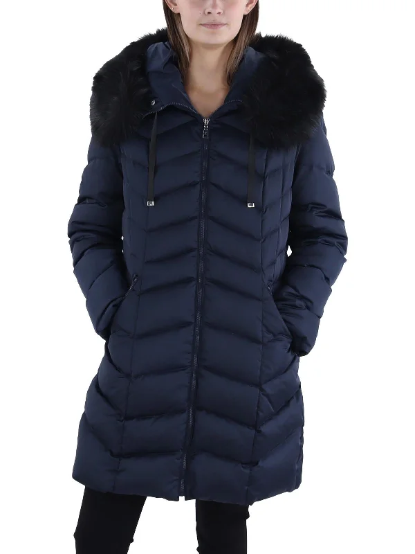 Sporty Wear Womens Insulated Faux Fur Trim Puffer Jacket