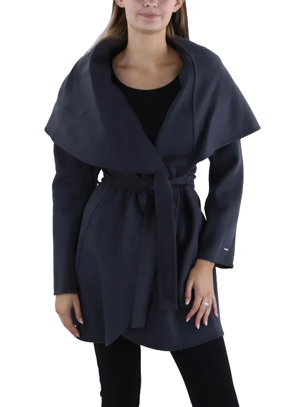 Soft Feel Womens Wool Blend Belted Wrap Coat