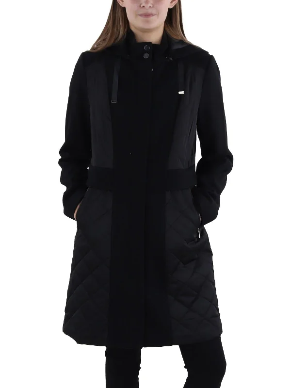 Casual Comfort Wear Womens Wool Blend Mixed Media Wool Coat