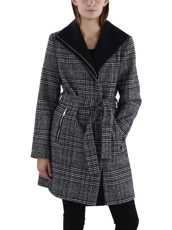 Elegant Casuals Womens Wool Blend Plaid Wool Coat