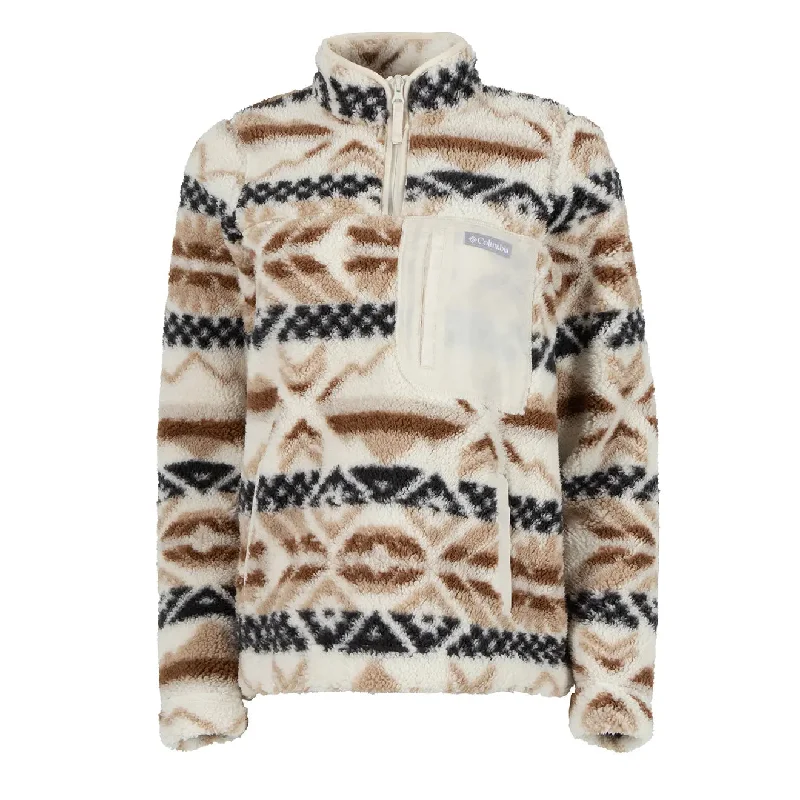 Soft Comfort Columbia Womens West Bend 1/4 Zip Sherpa Pullover Chalk Checkered Peaks / Chalk