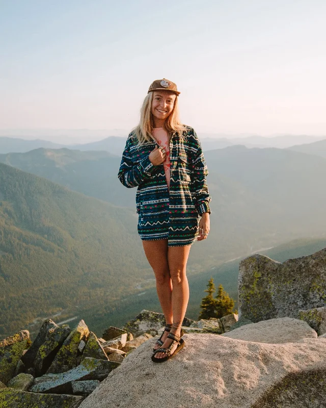 Light Layers East Recycled Polar Fleece Shirt - Mountain Geo Tidal Blue