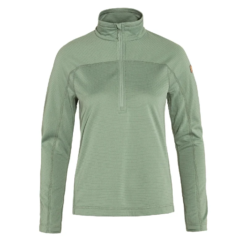 Cozy Knits Fjallraven Womens Abisko Lite Fleece Halp Zip Misty Green