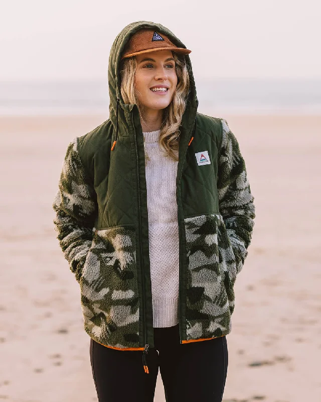 Relaxed Chic Sefton Recycled Deep-Pile Sherpa Full Zip Fleece - Fir Tree