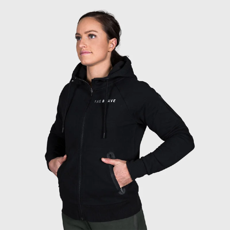 Cozy Footwear THE BRAVE - WOMEN'S SIGNATURE ZIP THROUGH HOODIE 2.0 - BLACK