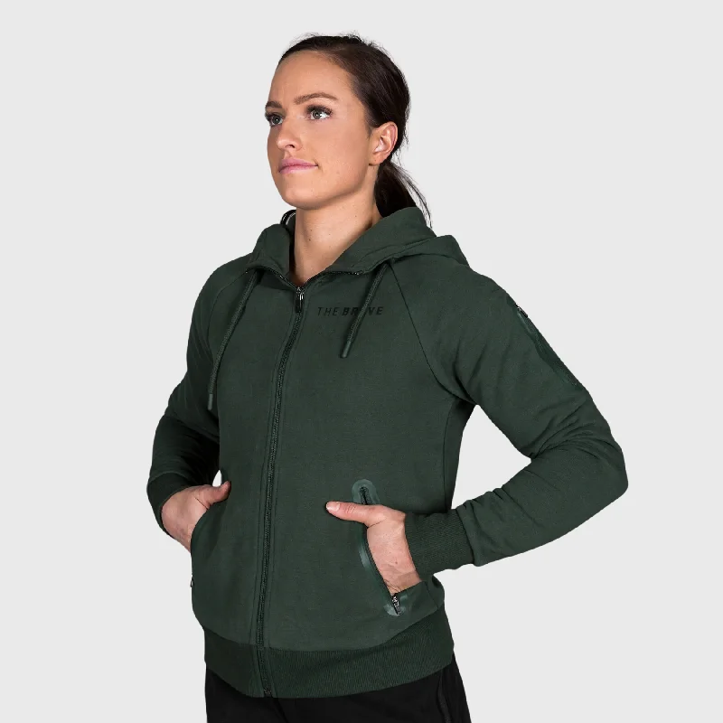 Relaxed Fit Wear THE BRAVE - WOMEN'S SIGNATURE ZIP THROUGH HOODIE 2.0 - DARK OLIVE