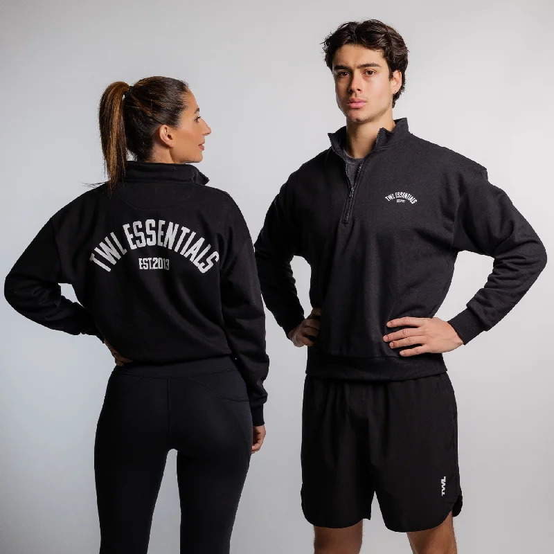 Relaxed Looks TWL - ESSENTIALS 1/4 ZIP SWEATER - BLACK