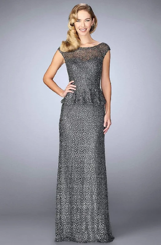 Sporty Comfort La Femme - 24896 Cap Sleeve Lace Peplum Gown