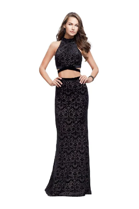 Relaxed Tops La Femme - 25589 High Neck Two-Piece Velvet Sheath Gown