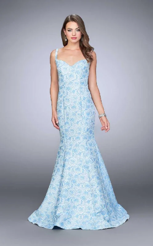 Modern Chic La Femme - 24063 Dainty Sculpted Jacquard Mermaid Long Evening Gown